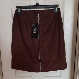 Elegant Brown Zippered Mini Skirt
